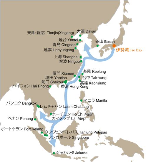 中国・東南アジアの主な寄港地